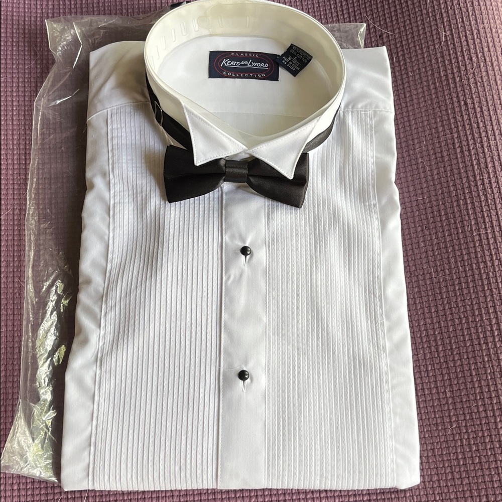Keats and Lyford White Dress Shirt with Black Bow Tie